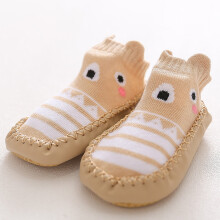 Zapatos de bebé de punto con estampado de dibujos animados y suela blanda, color caqui, talla 12