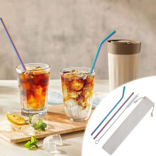 5-Pack Colorful 304 Stainless Steel Straws, Reusable for Hot & Cold Drinks, with Cleaning Brush & Travel Pouch — Eco-Friendly Alternative to Plastic