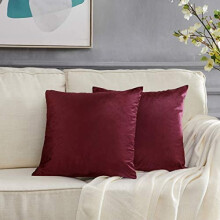 Housses de coussin en velours rouge bordeaux, lot de 2, 56 x 56 cm