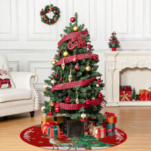 Jupe de sapin de Noël bonhomme de neige rouge en polyester 35 pouces