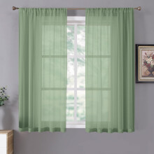 Short Sheer Linen Curtains, Sage Green, 54x45", Rod Pocket, Light Filtering, Set of 2 Panels