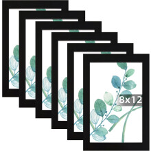 8x12 Picture Frame Black Set of 6, Display Pictures 8x12 Without Mat, Wall Mounting