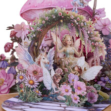3D pop-up verjaardagskaarten met sprookjestuin, roze bloemenfantasie, voor meisjes, dochters, zussen en kleindochters – inclusief notitiekaart en
