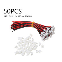 Lot de 50 connecteurs JST2.0PH2 à 2 broches avec câbles de 120 mm, section 26 AWG.