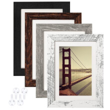 Set of 4 Distressed Wood 5x7 Picture Frames Farmhouse Decor, Tempered Glass Front for 4x6 with Mat or 5x7 Without Mat, White Multicolor