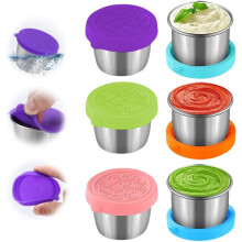 Lot de 6 récipients à condiments en acier inoxydable de 47/71 ml avec couvercles – Récipients à sauce réutilisables pour le déjeuner, les
