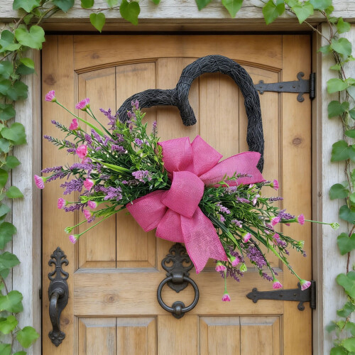 Pendentif de porte en forme de couronne de fleurs en forme de cœur