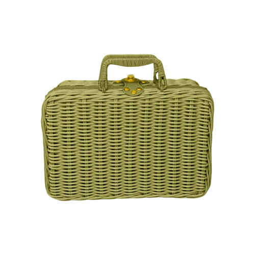 Vintage Wicker Picnic Basket with Handle and Leather Strap