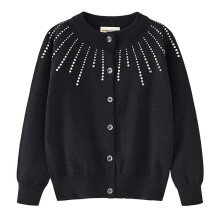 Kids Cardigan Sweater with Rhinestone Long Sleeve School Uniform Knit Cardigan Button Cable Clousure Sweater for Fall and Winter