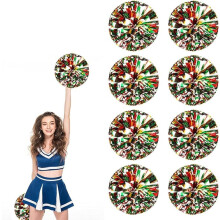 8 Pcs 10" Metallic Foil Cheerleading Pom Poms with Handle & Flowers – Compatible with Cheer Squad, Dance, Sports, Party