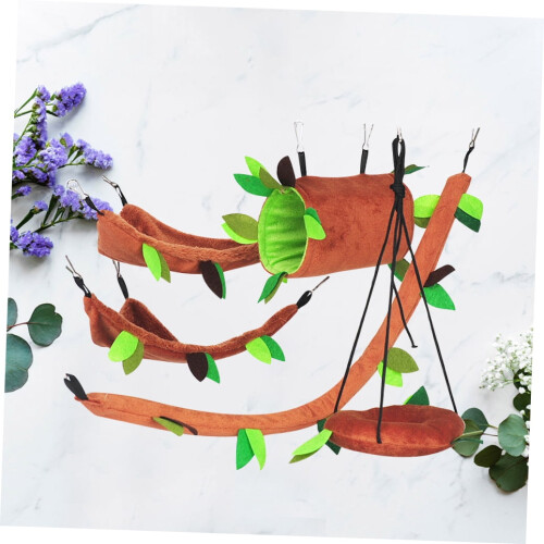 Hamster hammock toy set plush leaf hanging 5 pcs 1