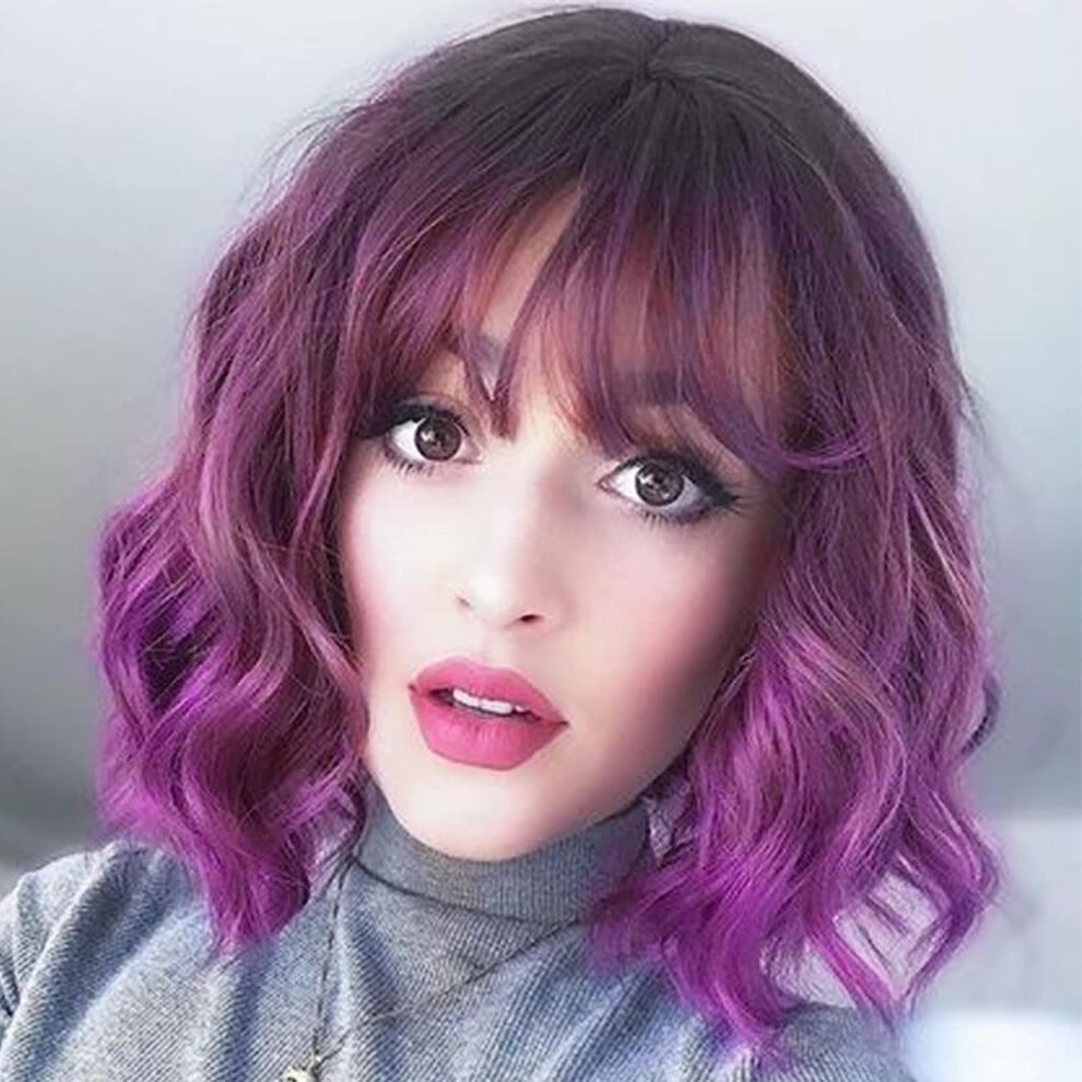 Unisex Short Ombre Blonde Wigs Wavy Bob Wig With Bangs Women Synthetic Curly Pastel Bob Wig For Girl Colorful Cosplay Wigs