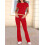 Solid Color Slim Fit Short Sleeve Trousers Suit Red XS 6