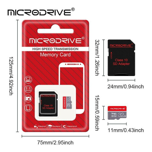 MicroDrive Micro TF/SD Card, Class 10, 8–256GB, High-Speed, with SD Adapter, Compatible with Camera, Phone, Computer 1