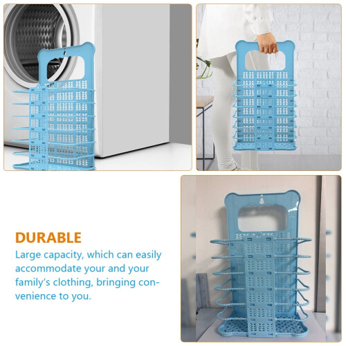 Coș de rufe din plastic albastru deschis, pliabil, capacitate mare 2
