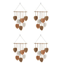 4X Leaf Macrame Wall Hanging Boho Room Home Decor Woven Aesthetic Wall Home Room Wedding Decoration Khaki