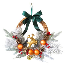 Christmas Reindeer Wreaths for Front Door Artificial Christmas Wreath with Christmas  Pinecones Bells Christmas Door