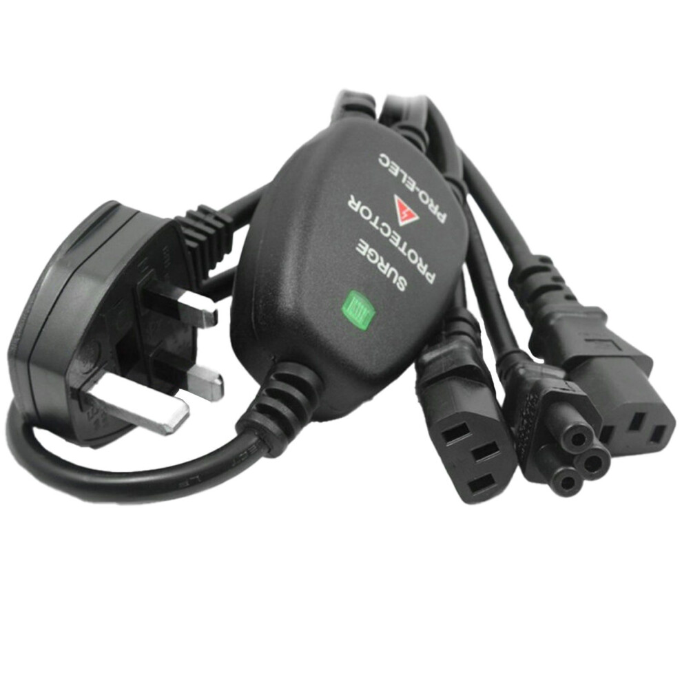 Kenable Power Cord Uk Plug To 2 X C13 Iec Cloverleaf C5 Surge Protected Cable