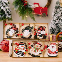 Kerstversieringen Houten Kist Cartoon Afdrukken Sneeuwpop Kabouter Oude Houten Kerstboomhanger