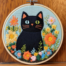 Cute Cartoon Black Cat Punch Needle Kit for Beginners – DIY Embroidery Set with Printed Pattern, Hoop & Yarn, 20x20cm, Compatible with Standard