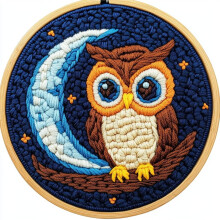 DIY Punch Needle Kit: Cartoon Owl & Moon, Easy for Beginners, Includes Hoop & Yarn – 20x20cm Embroidery Set for Craft Lovers