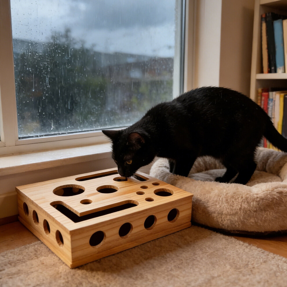 Cat Scratch & Nail File Enrichment Box, Wooden Puzzle Toy