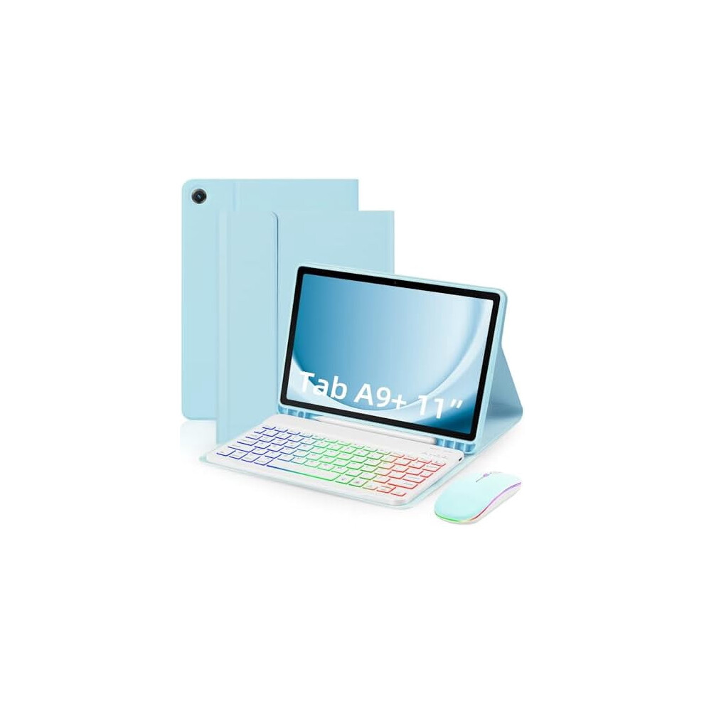 Magnetic Case With Rainbow Backlit Keyboard & Mouse For Samsung Galaxy Tab A9 Plus 11" (Sm-X210/X215/X216/X218), Compatible With A9+ 5G Sky Blue 9425574092991