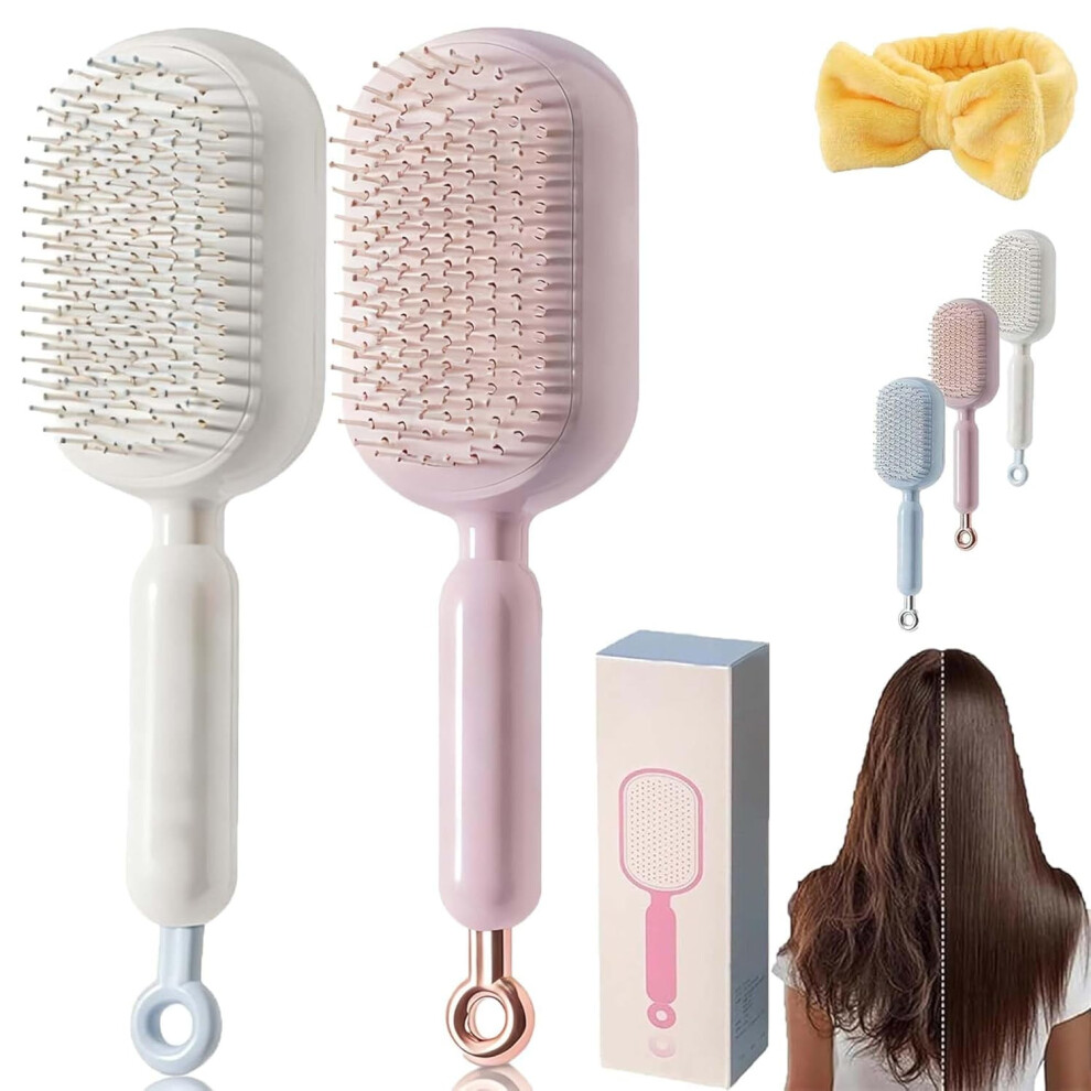 Retractable Cushion Massage Comb, Self Cleaning Hair Brush for Detangling Thick & Curly Hair, Anti Static for Wet/Dry Use