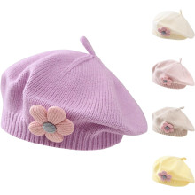 Baby Beret Hat Toddler Winter Knitted Beanie Cap with Cute Flower Little Girls French Hat for 0-3Years