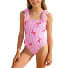 Maillot de bain tankini rose à rayures pour filles, avec nœud papillon et trois bretelles, idéal pour la plage et la piscine, 3-4 ans, tailles