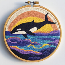DIY Punch Needle Kits Orcas and Sunset Easy for Beginners Punch Needle Embroidery Set with Hoop Stamped Pattern for Craft lovers and Home Decor-2