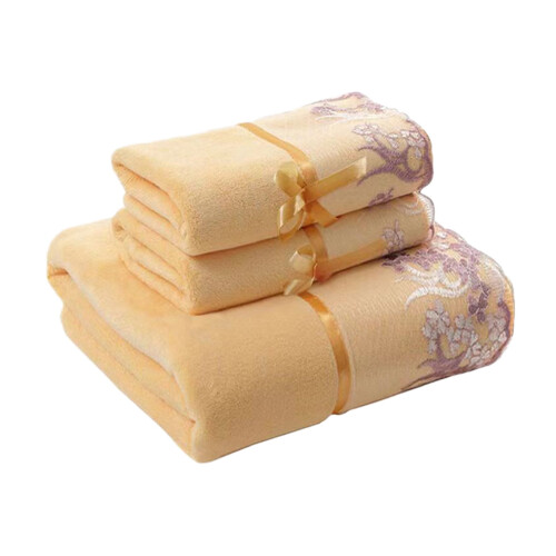 Ensemble de serviettes de bain en coton brodé 3 pièces jaune