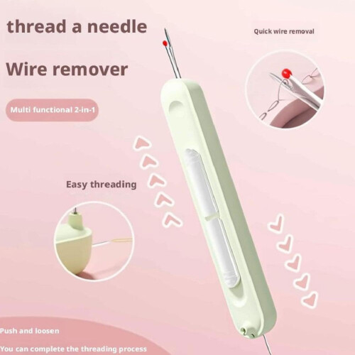 2 in 1 Needle Threader Seamless Ripper, Needle Threader and Seam Ripper Tool, Automatic Needle Threading Auxiliary Device for Hand Sewing, 0.4x4.13" 2