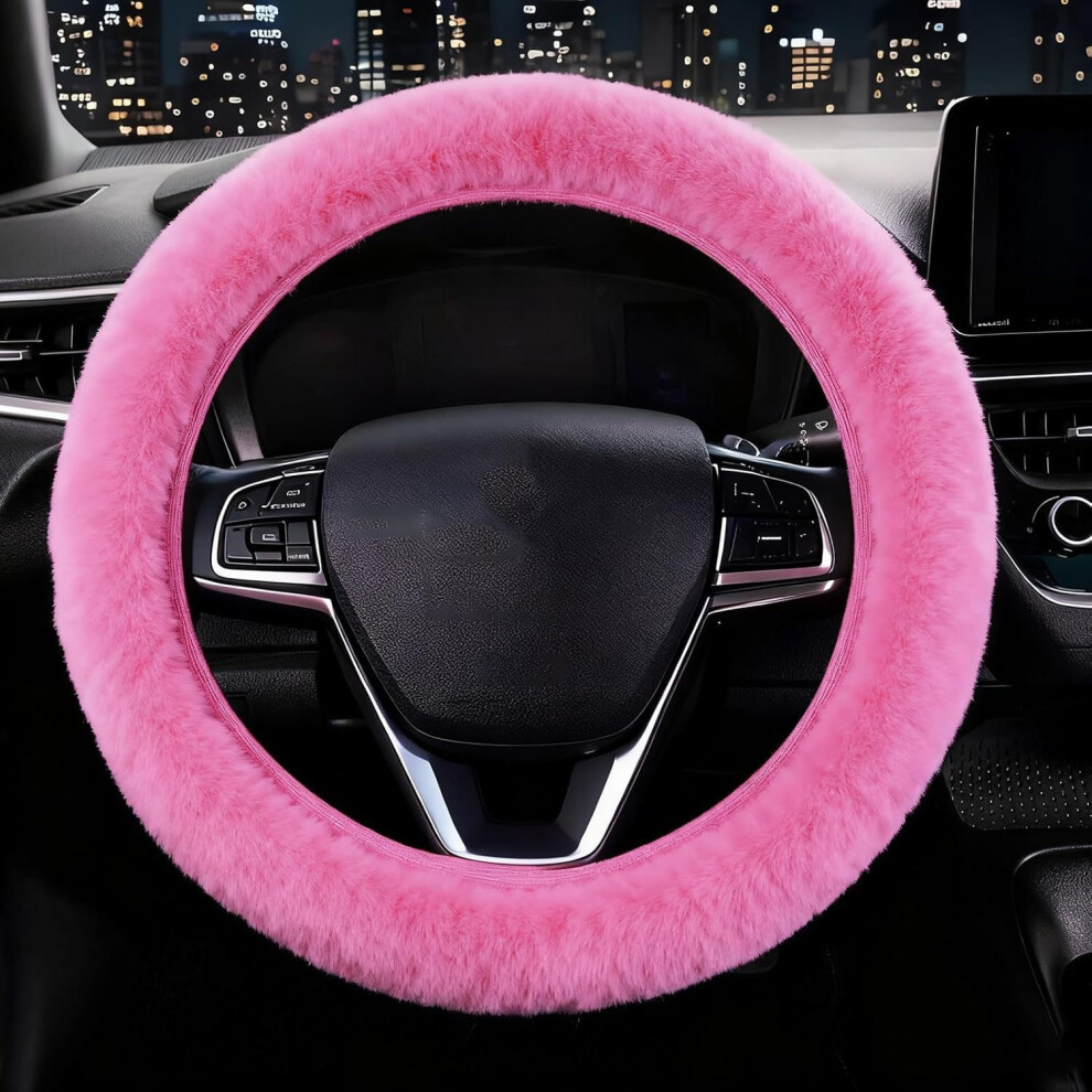 Furry Steering Wheel Cover Â Soft Plush, Non-Slip, Pink 9058772276285