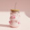 Gerippter Glasbecher mit rosa Schleifen, 440 ml, Bambusdeckel & 1