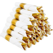 Ensemble de couverts pré-roulés en plastique doré avec serviettes (paquet de 30)