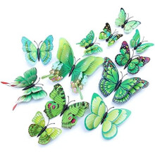 Schmetterlings-Wanddeko, 24/48 Stück, 3D-Schmetterlingsaufkleber mit Magneten für Partydekorationen (Grün, 48)
