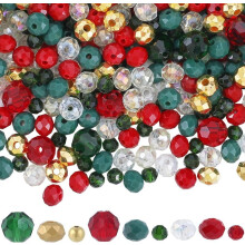 1050 perles de Noël en verre rouge et vert, perles rondes en vrac pour la création de bijoux, bracelets, loisirs créatifs et décoration de fête