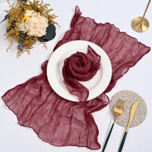 Serviettes en gaze froissée 50 x 50 cm, style bohème rustique, pour mariages et fêtes – Bordeaux, lot de 20