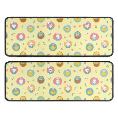 Yellow Easter chick kitchen rugs set of 2, 17" x 47"