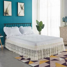 Jupe de lit en polyester avec dentelle élastique 220 x 200 cm beige