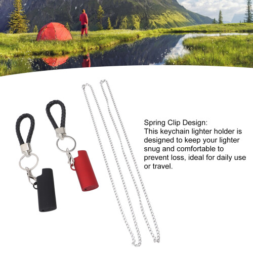 Spring Clip Aluminum Keychain with Lighter Case 6x2.4cm Black Red 2