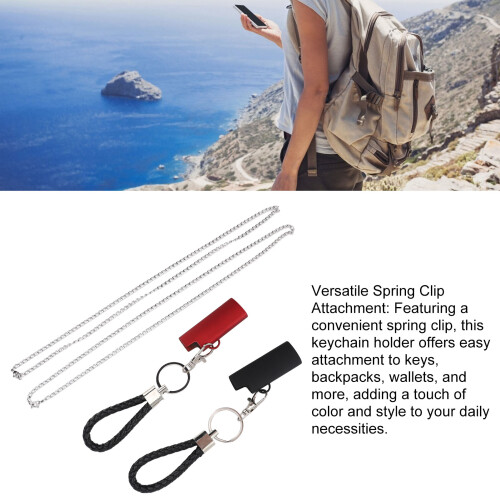 Spring Clip Aluminum Keychain with Lighter Case 6x2.4cm Black Red 1