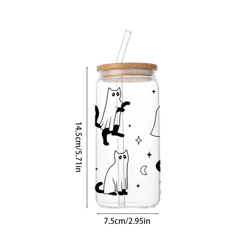 16oz Ghost Glasbecher mit Deckel und Strohhalm 2