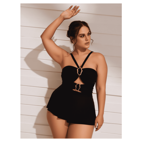 Sort badekjole med metaldetaljer til kvinder i plus size 1