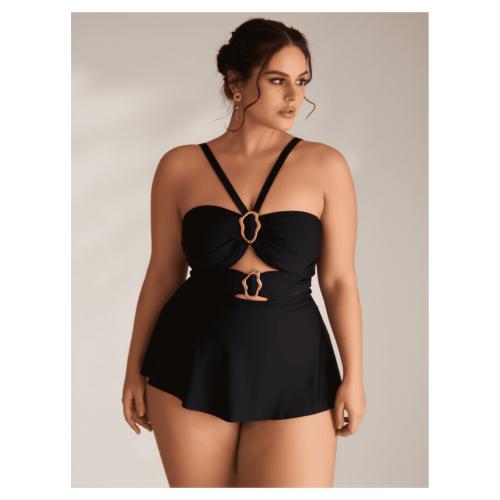 Sort badekjole med metaldetaljer til kvinder i plus size 2