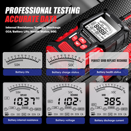 FOXSUR 12V/24V Autoladebatterietester LCD Digitaler Analyzer, Gelb, Kompakt 1