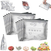Herbruikbare aluminiumfolie ziplockzakjes – staand model, met etiket
