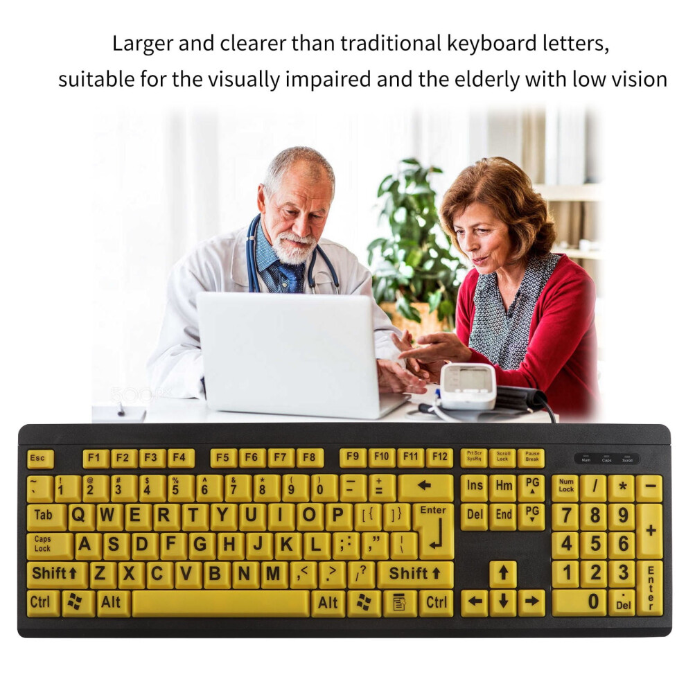 Large Print Keyboard For Seniors & Visually Impaired Â Usb Wired 107-Key Ergonomic, Spill-Resistant, 440X140mm Abs | Compatible With Windows 9083649286333