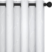 Silver/Gold Wave Blackout Curtains - Thermal & Noise-Reducing Grommet Drapes, Greyish White, 52"x84", 2 Panels